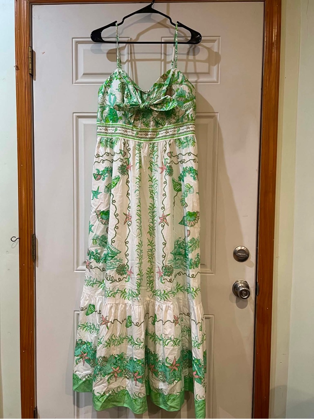 Lilly Pulitzer White Maxi Dress with Green Botanical Print Size 12